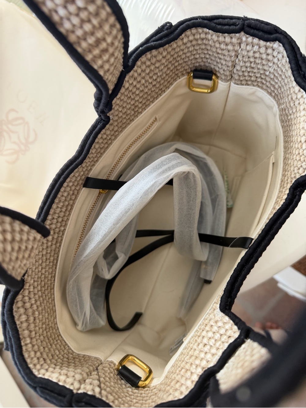 Beige Tote with Black Trim and Logo NWT - Picture 4 of 6